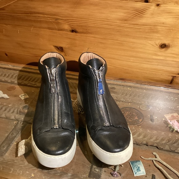 Frye Lena Black Leather Zip Hightop Sneakers - Picture 2 of 4